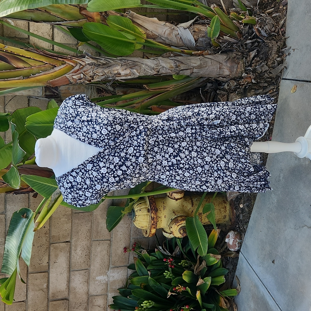 J. Crew Navy and White Floral Wrap-Style Mini Dress